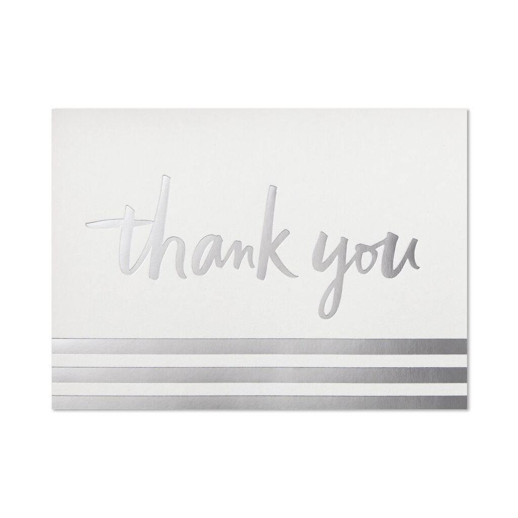 Hallmark   Silver Foil Stripe Blank Thank You Notes, Box of 20