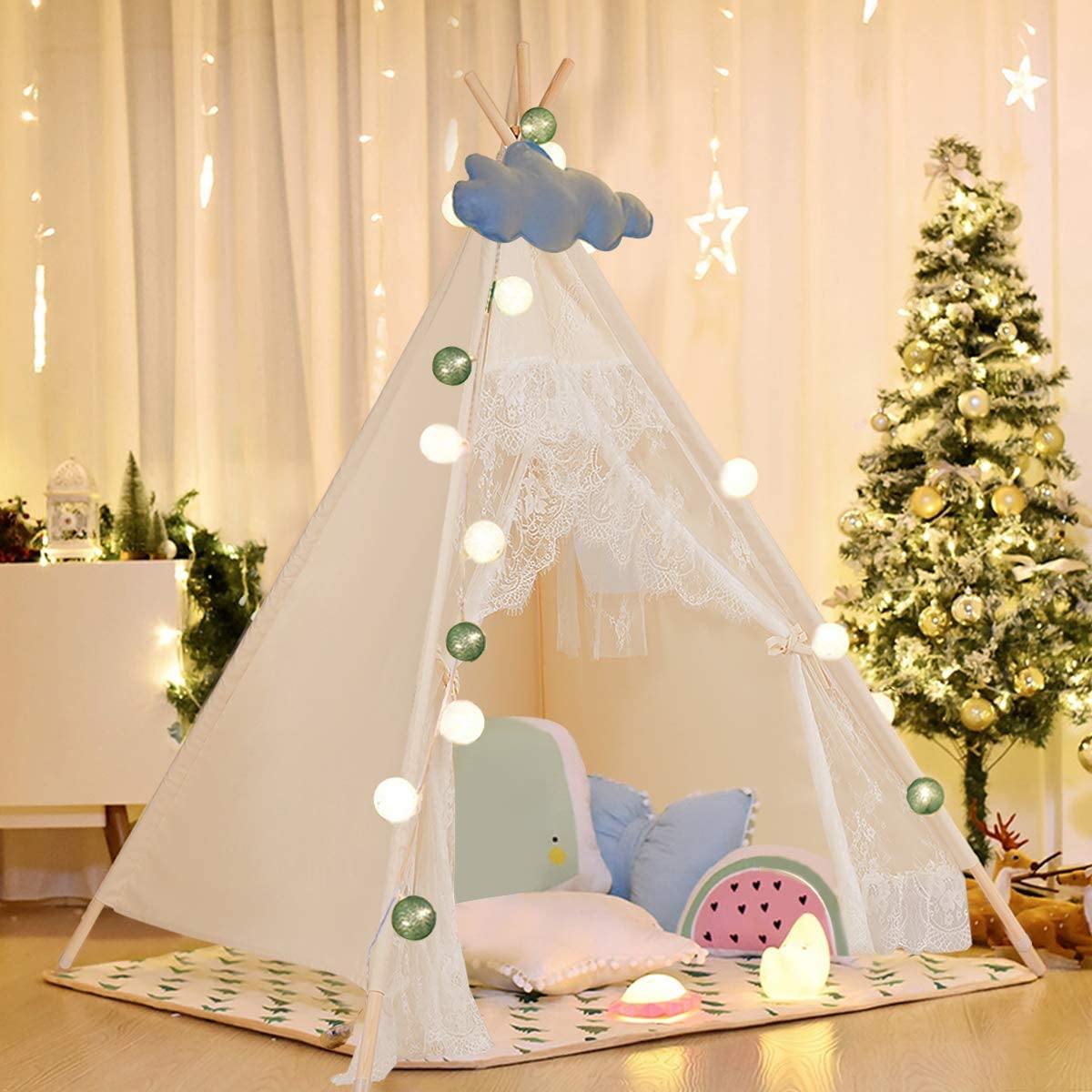 Kids Teepee Tent, Foldable Children Lace Play Tent for Indoor & Outdoor