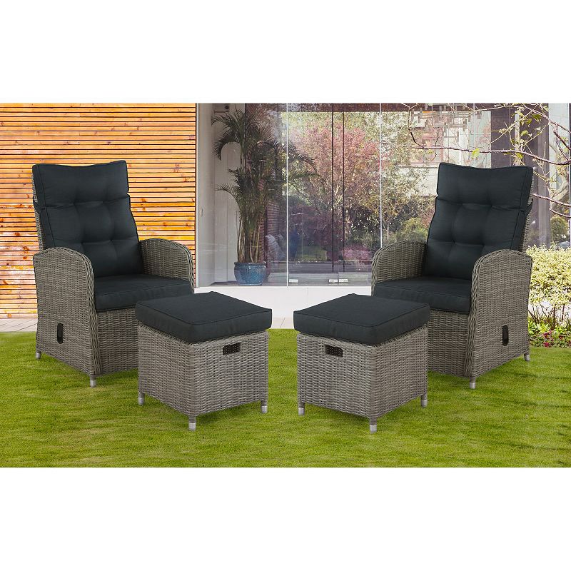 Alaterre Furniture Monaco Patio Reclining Chair and Ottoman 4-piece Set