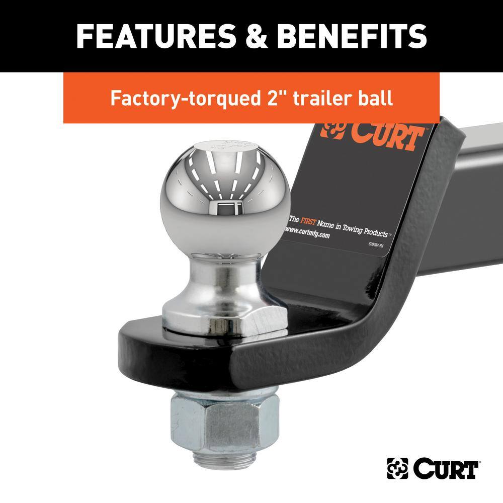 CURT Class 3 Loaded Trailer Hitch Ball Mount with 2 in. Ball 2 in. Shank and 2 in. Drop. 7500 lbs. Capacity 45036