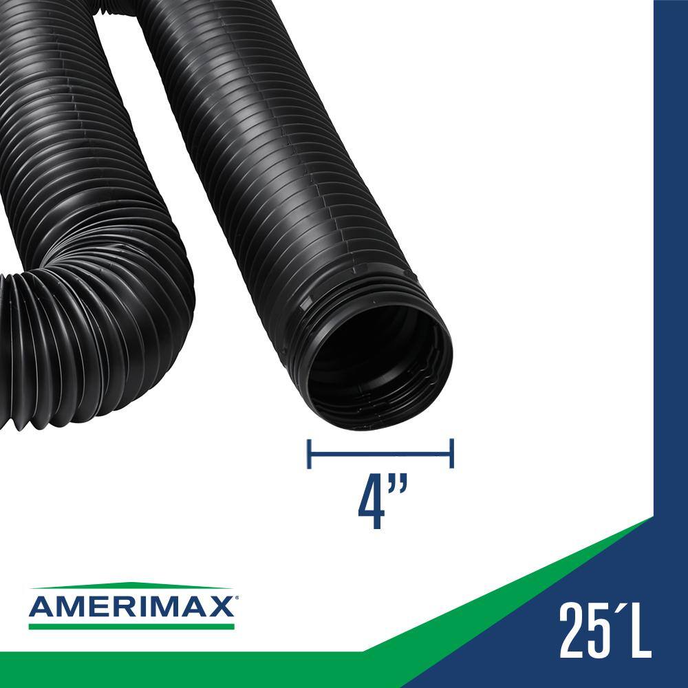 Amerimax Home Products FLEX Drain 4 in. x 25 ft. Black Copolymer Solid Drain Pipe 52110D