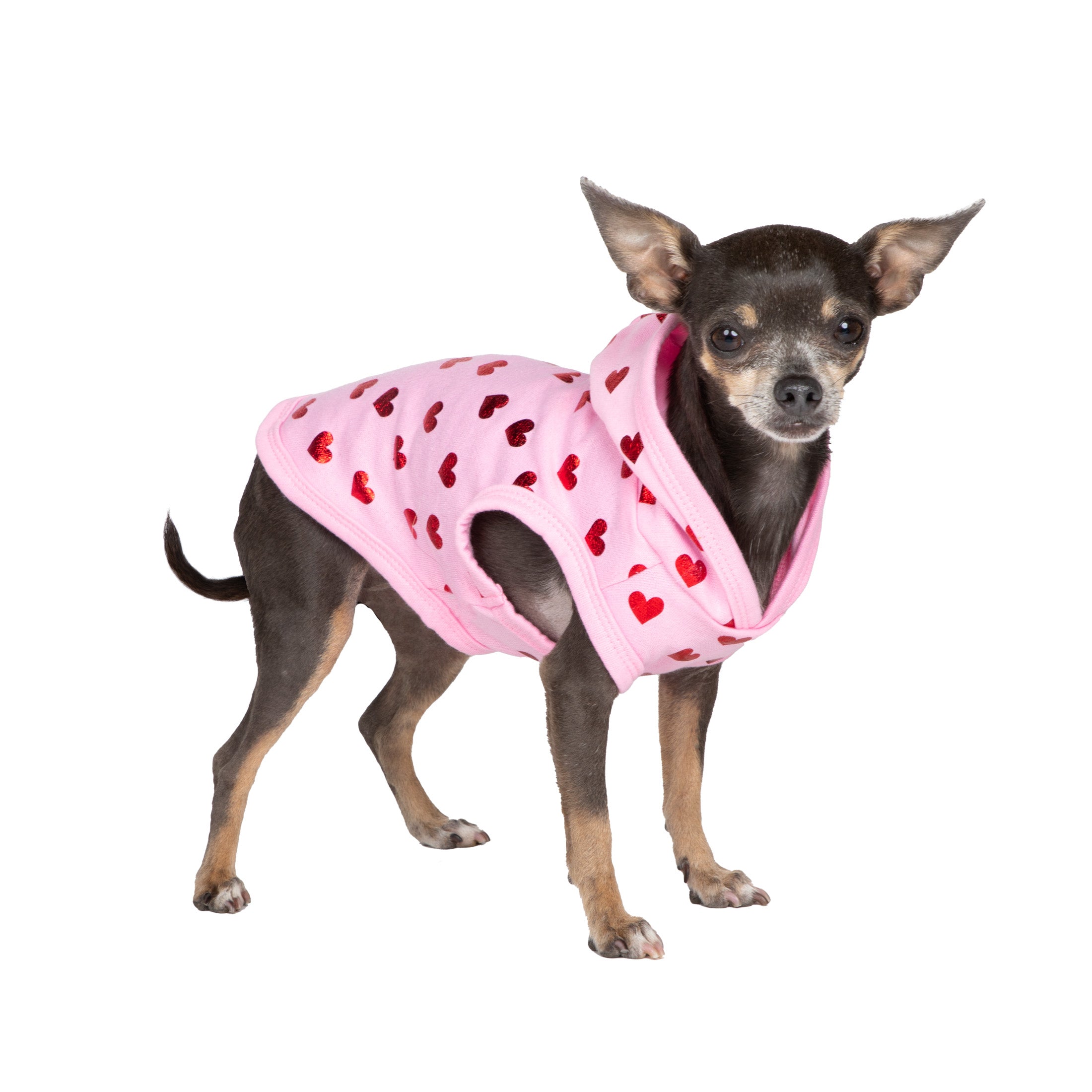 Vibrant Life， Dog and Cat Clothes， Red Hearts Valentine Pet Hoodie， Pink， XS