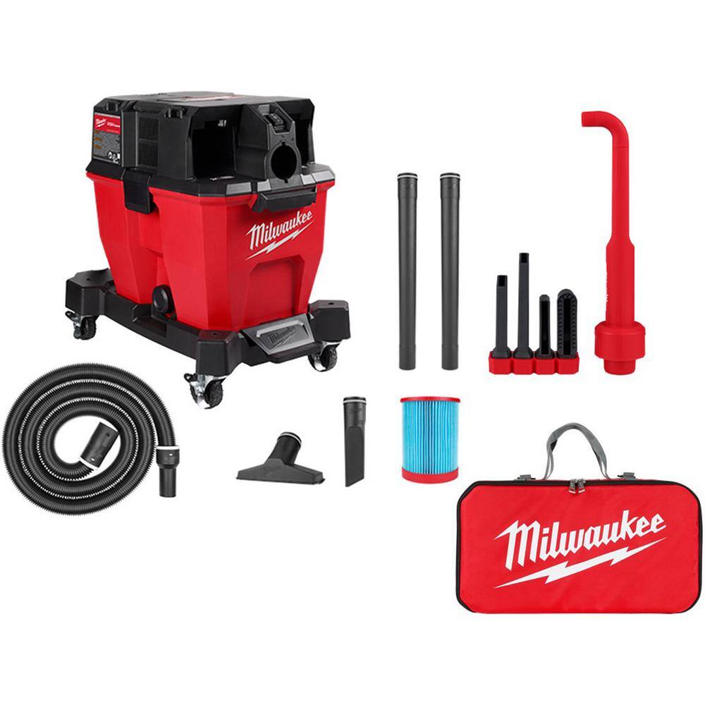 MW M18 FUEL 9 Gal. Cordless Dual-Battery WetDry Shop Vacuum with AIR-TIP 1-14 in. - 2-12 in. Right Angle Tool and Bag 0920-20-49-90-2026-49-90-2019