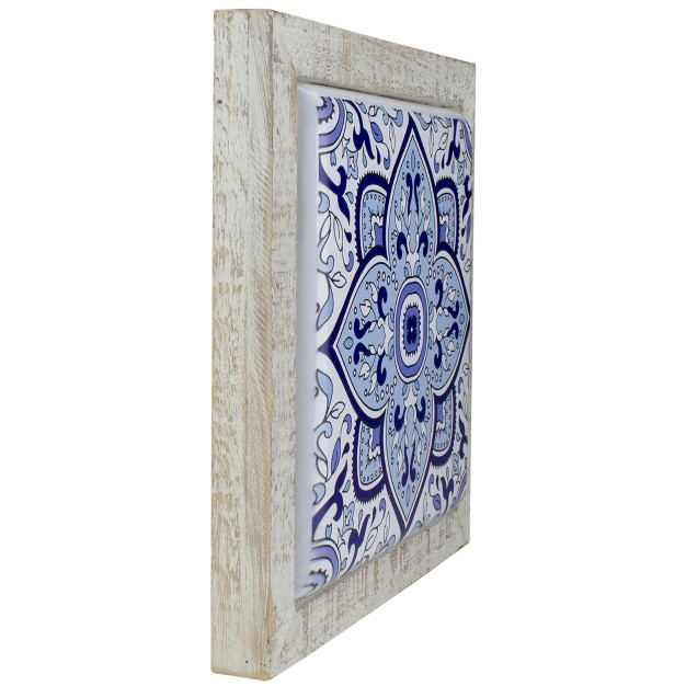 Blue And White Floral Tile Wall Decor