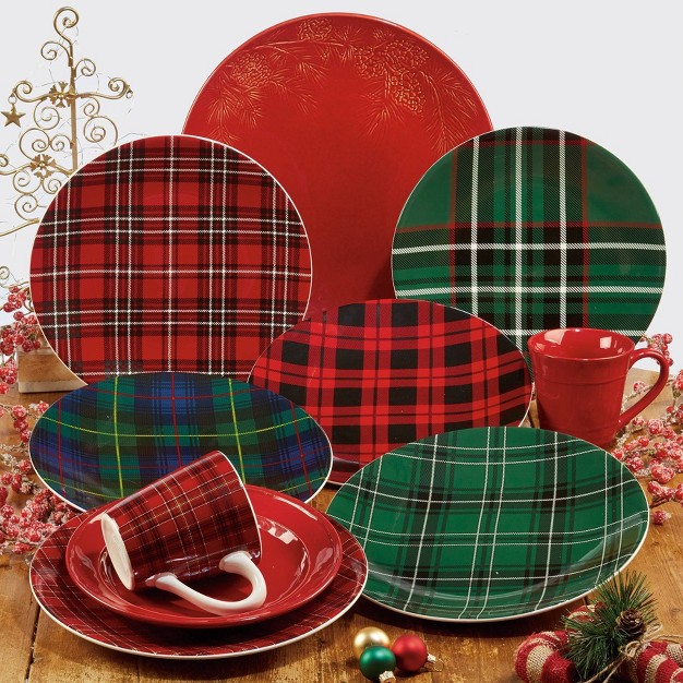 6pk Christmas Plaid Assorted Dinner Plates Certified International