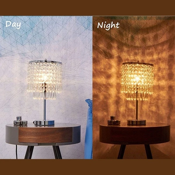 16.5''H Chrome Nightstand Crystal Table Lamp， Elegant Desk Lamp (Bulb NOT Include）