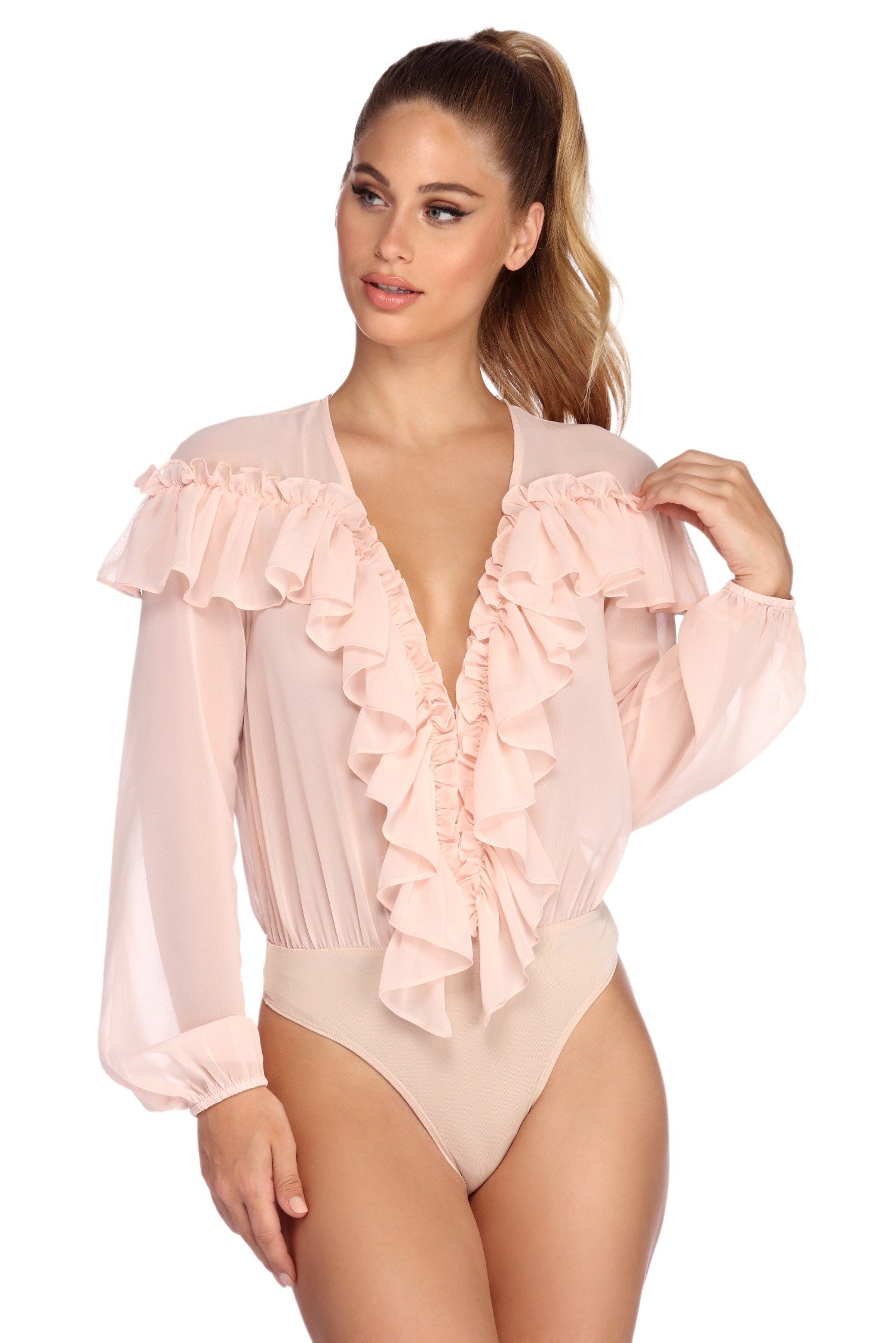 Charmed In Chiffon Ruffled Bodysuit