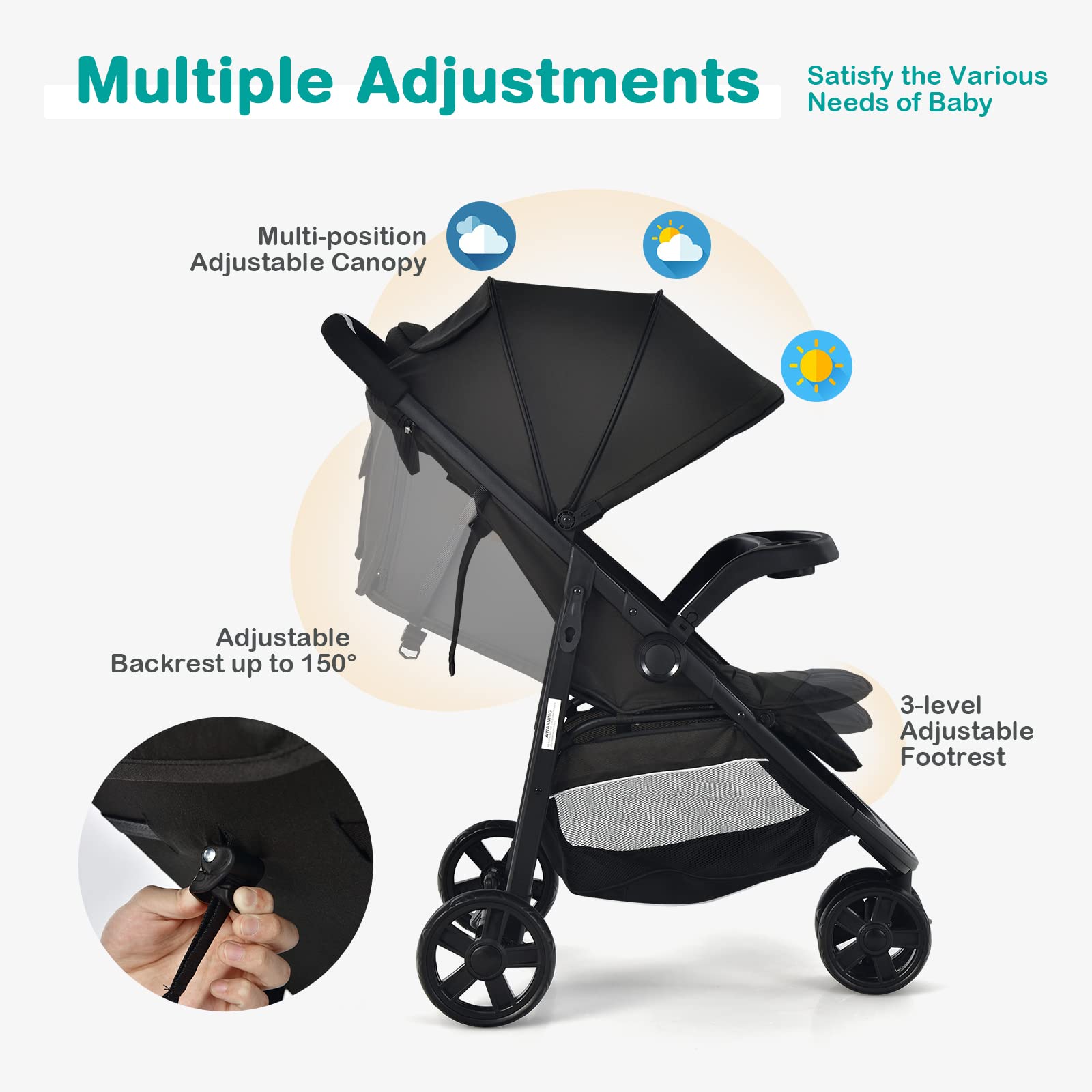 Costzon Lightweight Baby Stroller for Newborn Toddlers with 5-Point Safety Harness