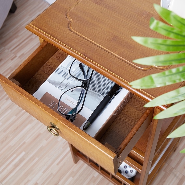 Bamboo End Side Table Nightstand with 1 Drawer