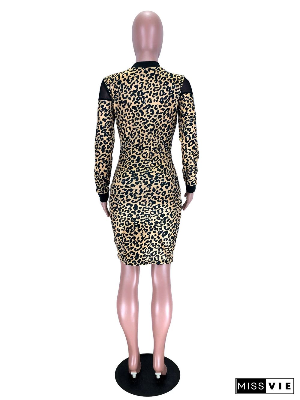 Mesh Patchwork Leopard Camouflage Bodycon Midi Dress