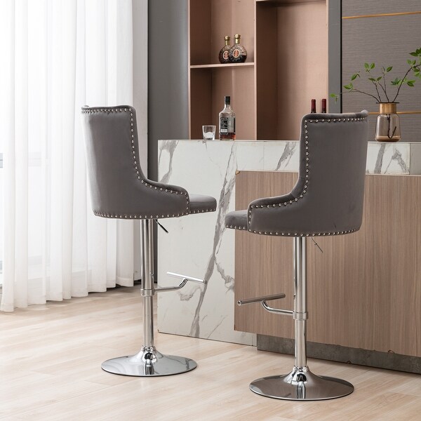 Swivel Velvet Barstools Adjusatble Seat Height ， Modern Upholstered Bar Stools with Backs Comfortable Tufted for（Set of 2）