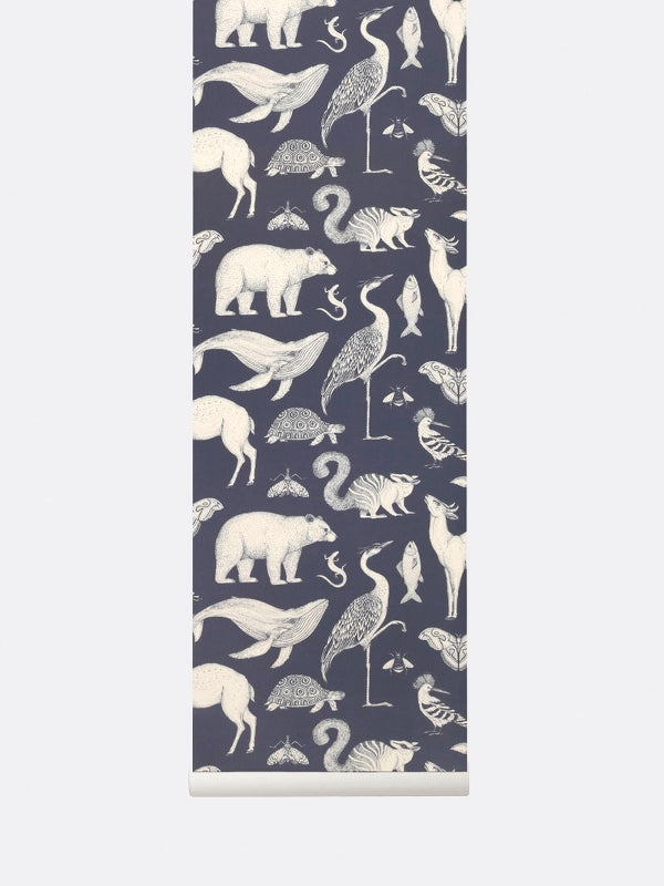 Katie Scott Wallpaper in Animal Blue