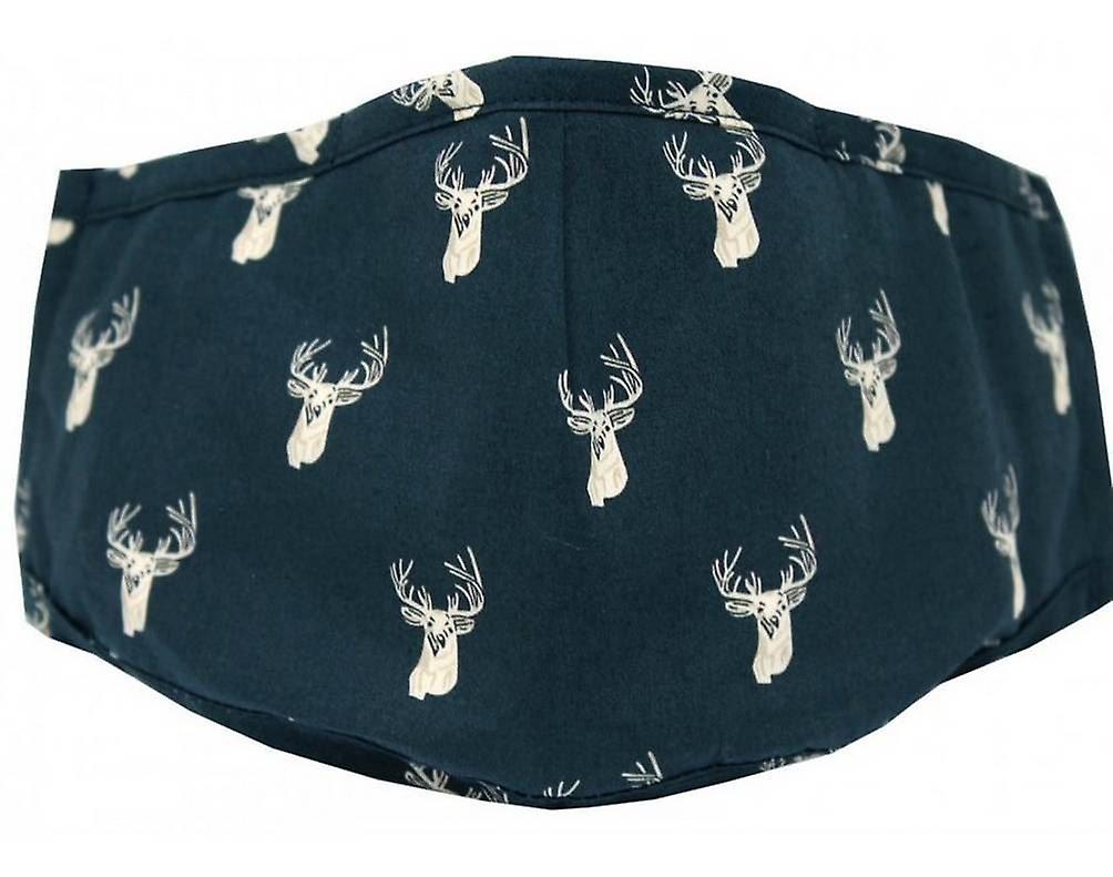 David Van Hagen Stags Head Reusable Face Mask - Navy