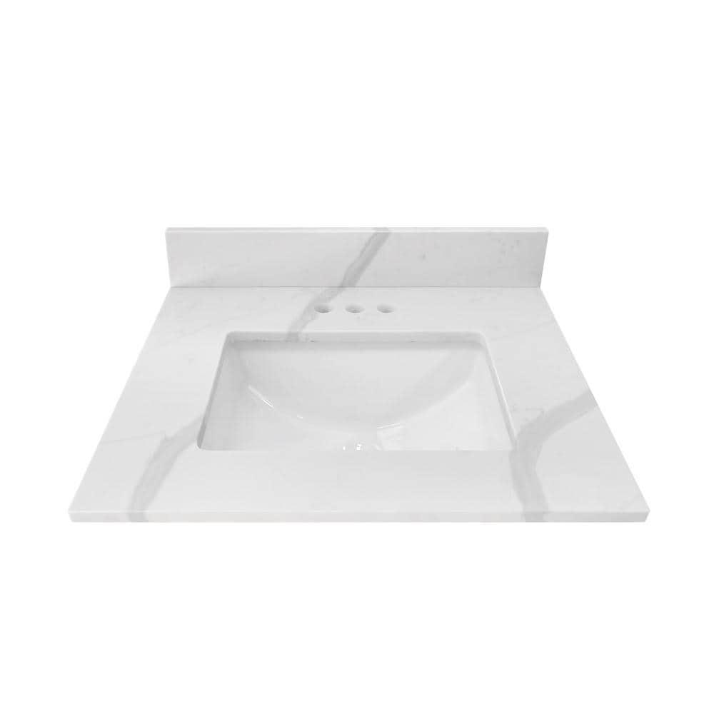 Home Decorators Collection 25 in W x 22 in D x 075 in H Quartz Vanity Top in Statuario White with White Basin