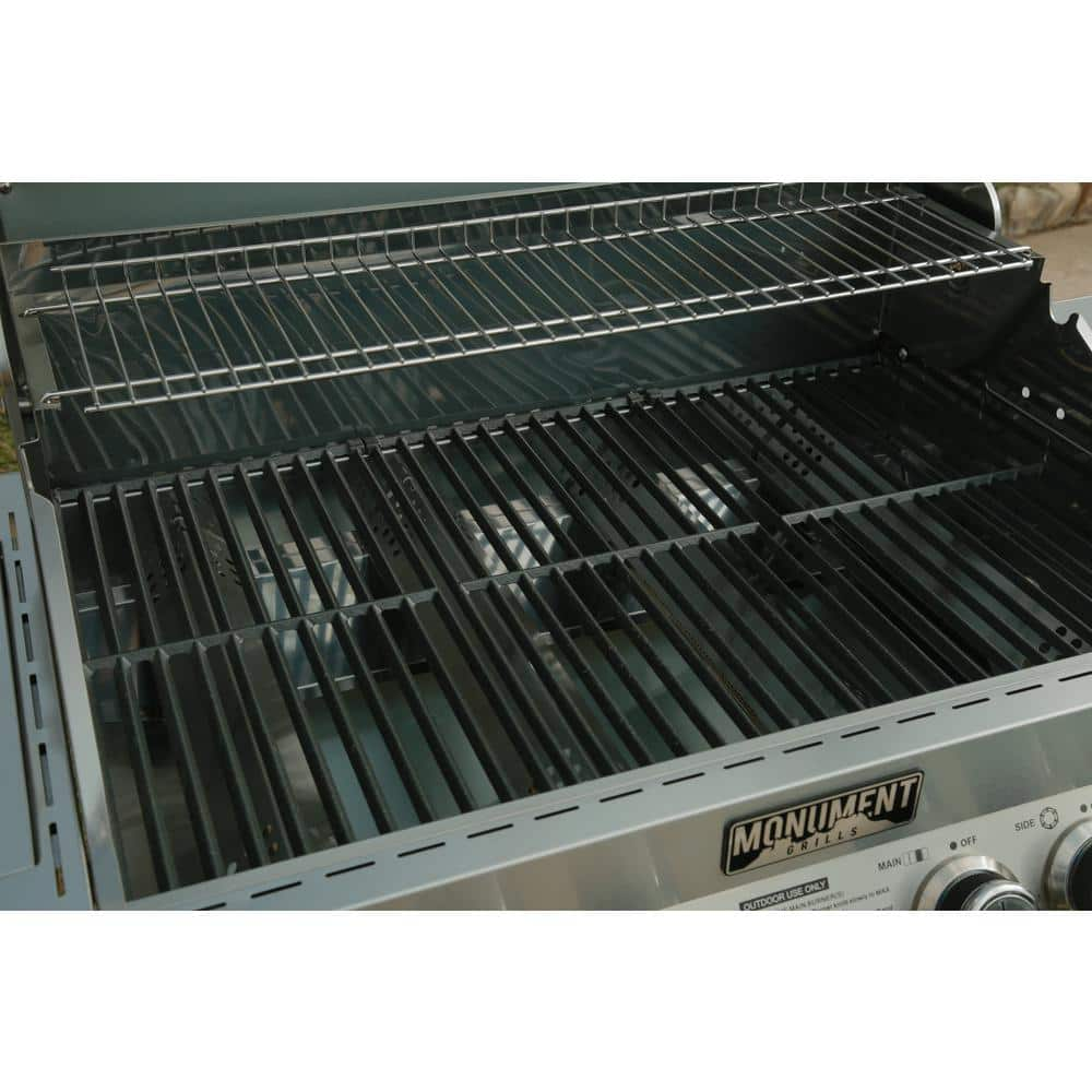 Monument Grills 4-Burner Propane Gas Grill in Stainless with Clear View Lid, LED Controls, Side and Sear Burners 35633