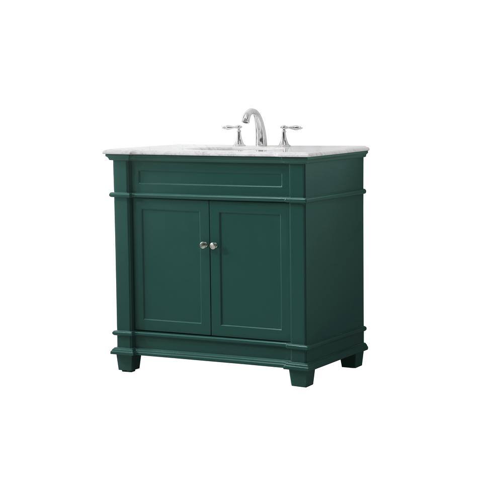 Timeless Home 36 in. W x 21.5 in. D x 35 in. H Single Bathroom Vanity in Green with White Marble TH100036GN