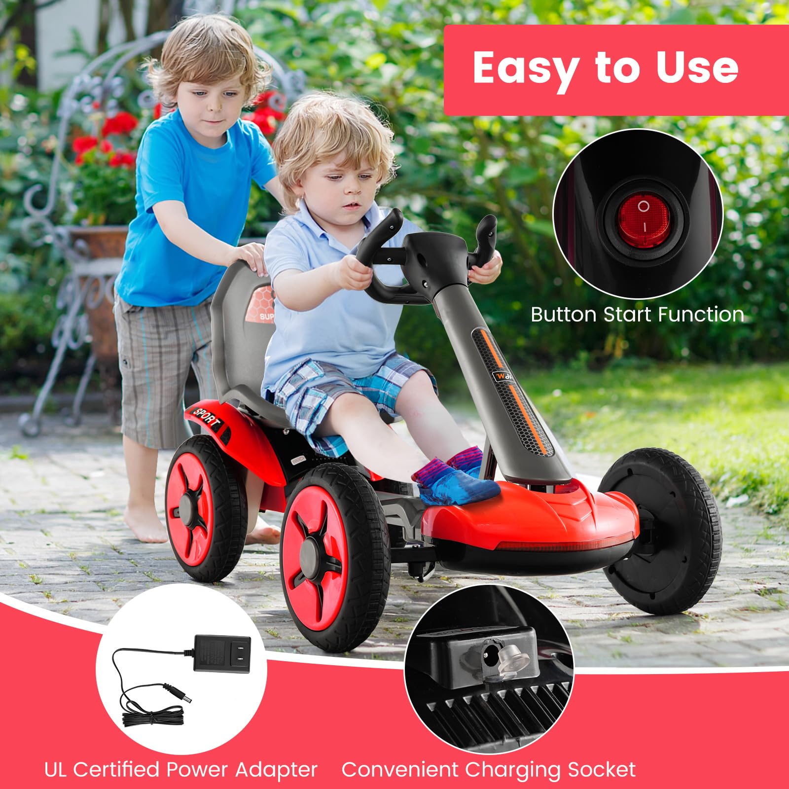 Costzon Ride on Car, 12V Go Cart for Kids with Adjustable Steering Wheels & Seat