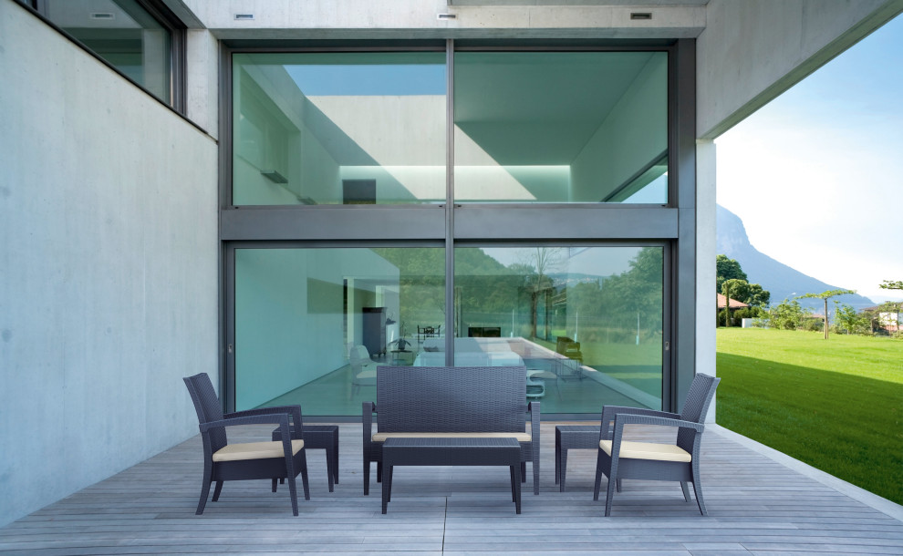 Miami Wickerlook Resin Loveseat  Dark Gray With Acrylic Fabric Cushion   Tropical   Outdoor Loveseats   by Compamia  Houzz