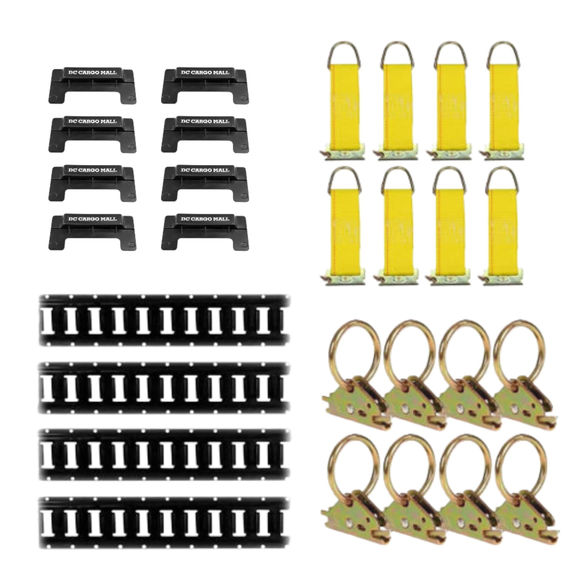 E-Track Tie-Down KIT! 4 Powder-Coated 8' Horizontal E Track Rails， 8 End Caps， 8 Rope Tie-Offs， 8 O Rings | Trailer Accessories， Cargo Securement