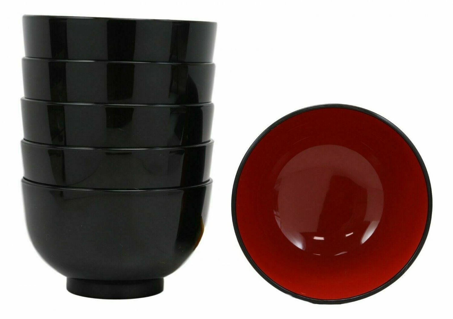 1 Japanese Black Red Lacquer Copolymer Plastic 5.5Dia Small Bowl 16oz Set of 6 EBR02