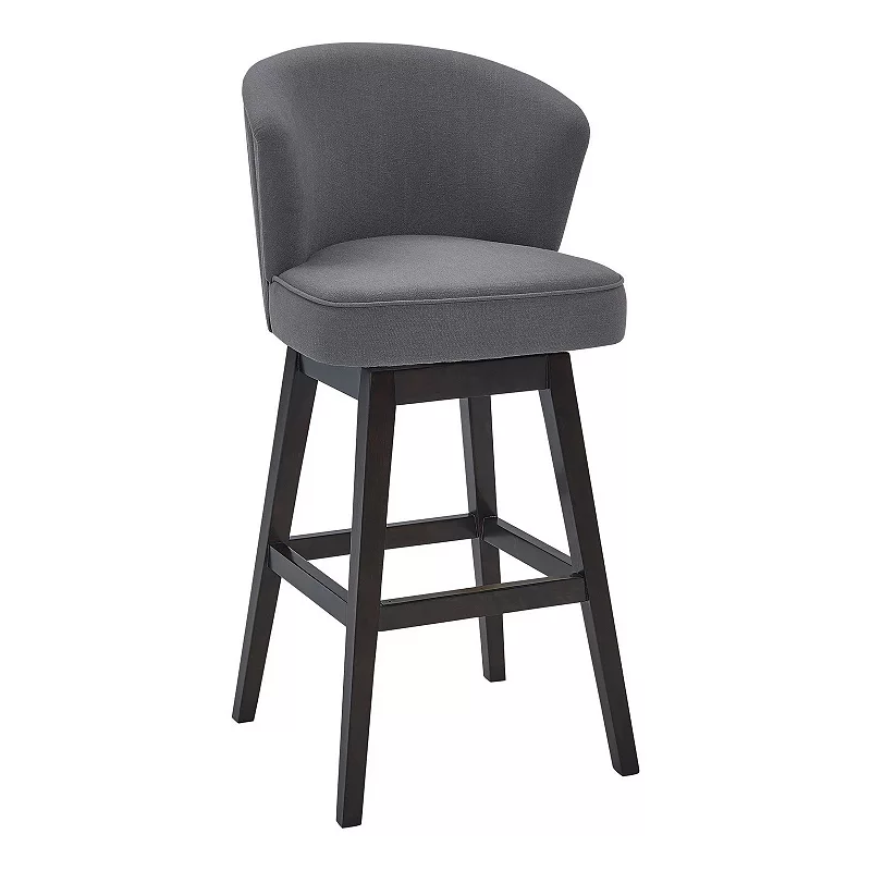 30 Inches Padded Swivel Barstool with Curved Backrest， Gray