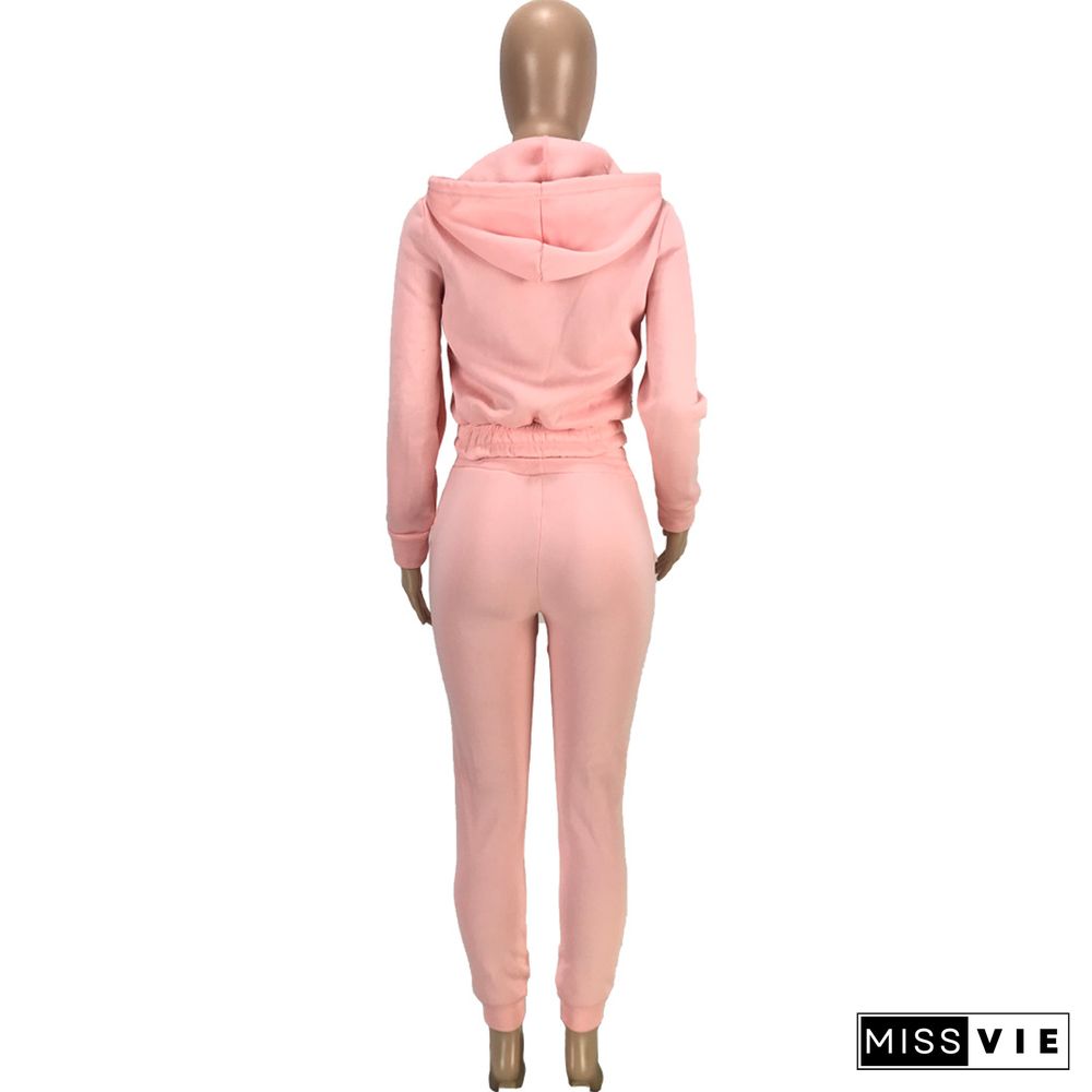 Thickened Zipper Hooded Sweatshirt And Pants Set