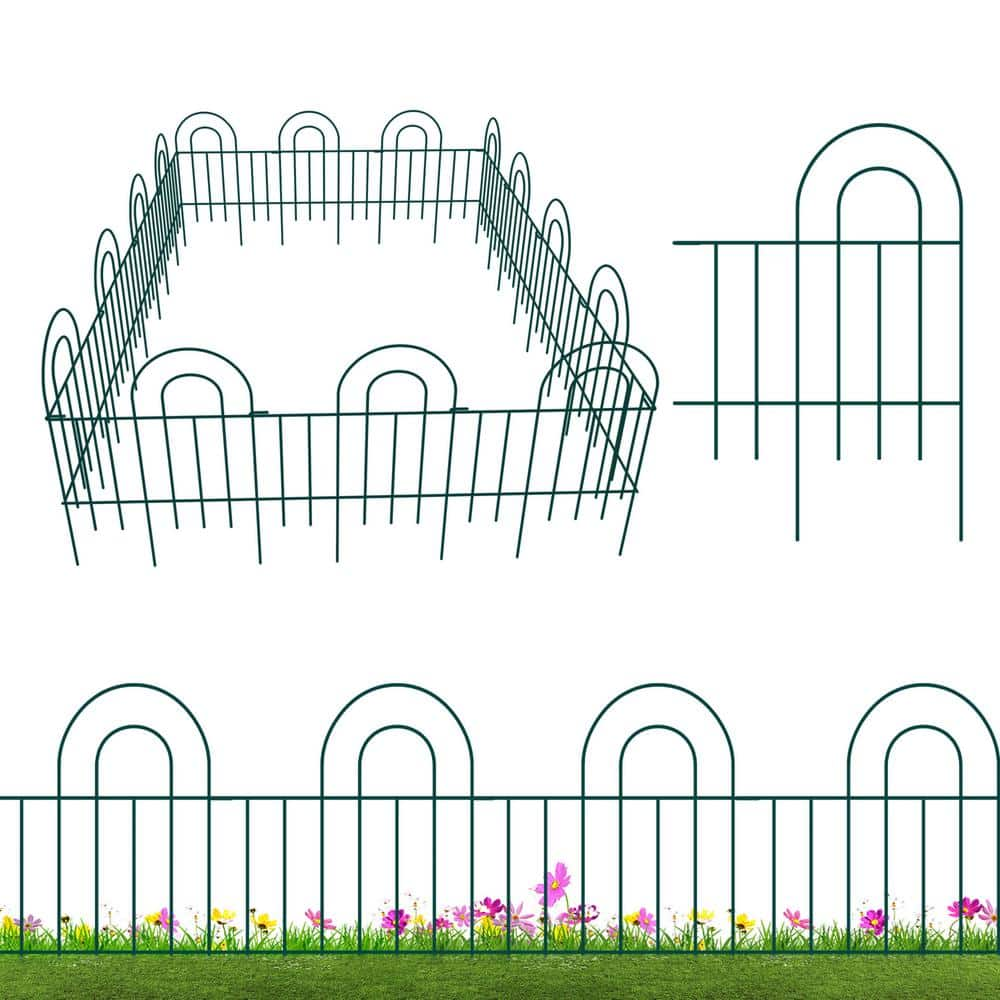 FENCY 32 in. Green Metal Decorative Garden Border Fence HD-A-HW89006