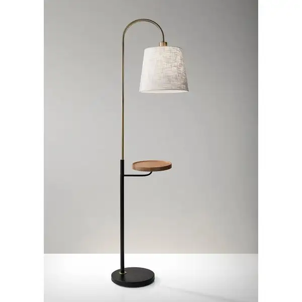 Adesso Jeffrey Black and Antique Brass Shelf Floor Lamp