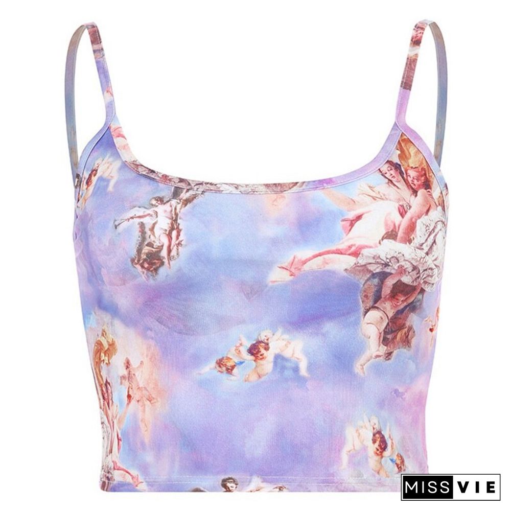 Sexy Slim Sling Angel Print Summer Camisole Women's Sexy Streetwear Short Cropped Navel Bra Top