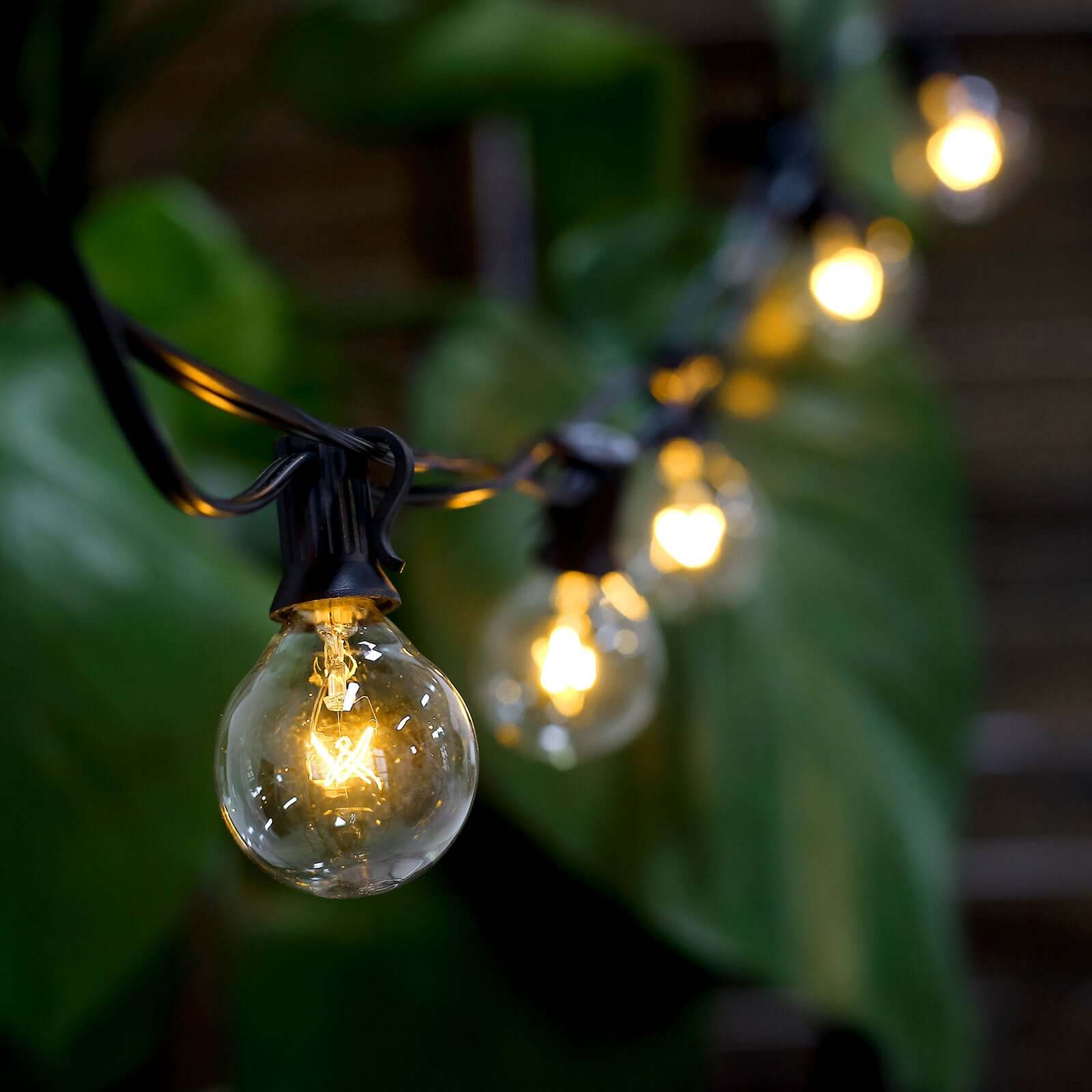 Warm White Connectable Hanging Outdoor or Indoor String Lights, Waterproof 120V With 28 Incandescent Glass Light Bulbs 25ft