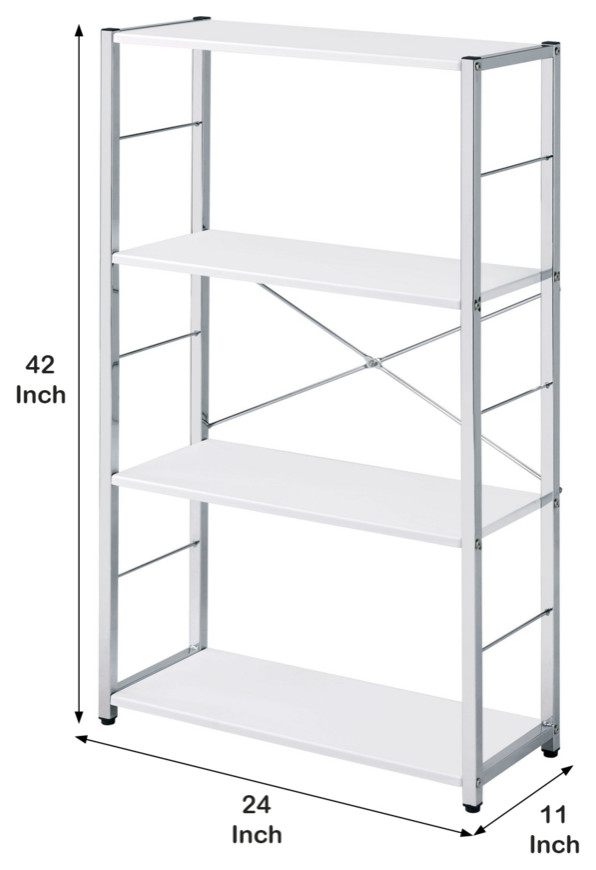 Bookshelf With X Shaped Cross Bar Chrome Finish White  Saltoro Sherpi   Contemporary   Bookcases   by Dot  ampBo  Houzz