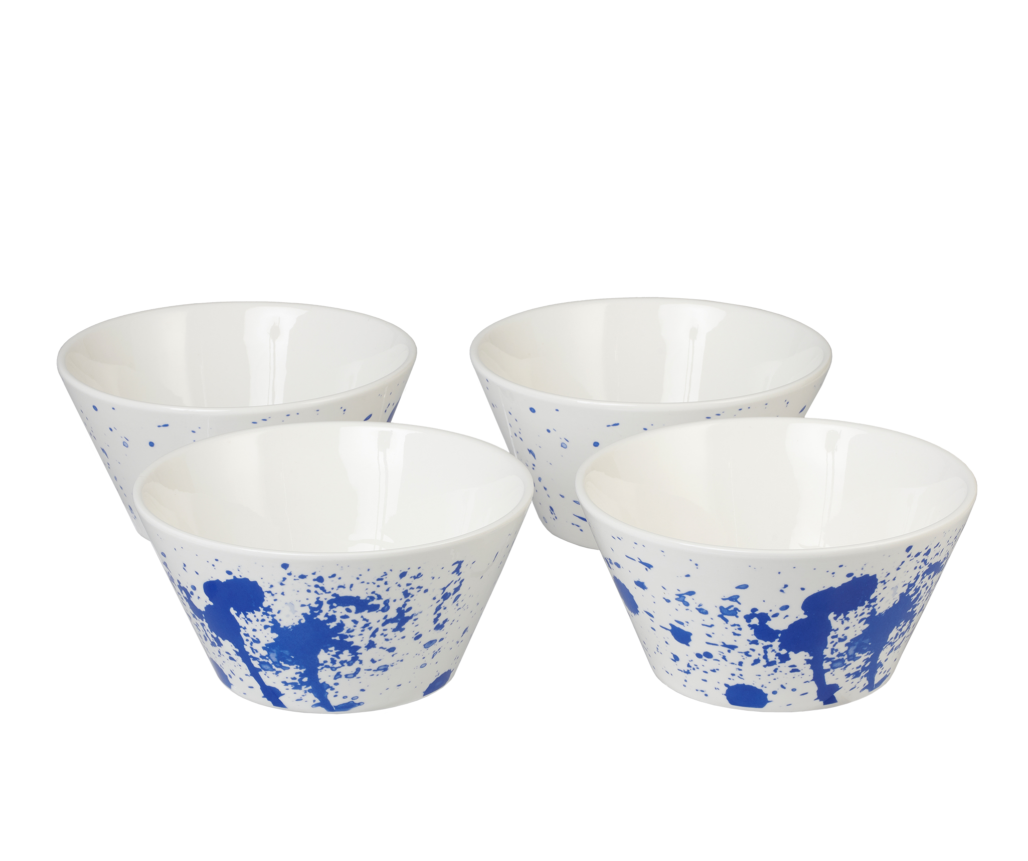 Servappetit Set of 4，  Ceramic Bowls， 23 oz， White with a Splash of Blue， Great for Pasta， Cereal， Rice， Ice Cream or any of your favorites