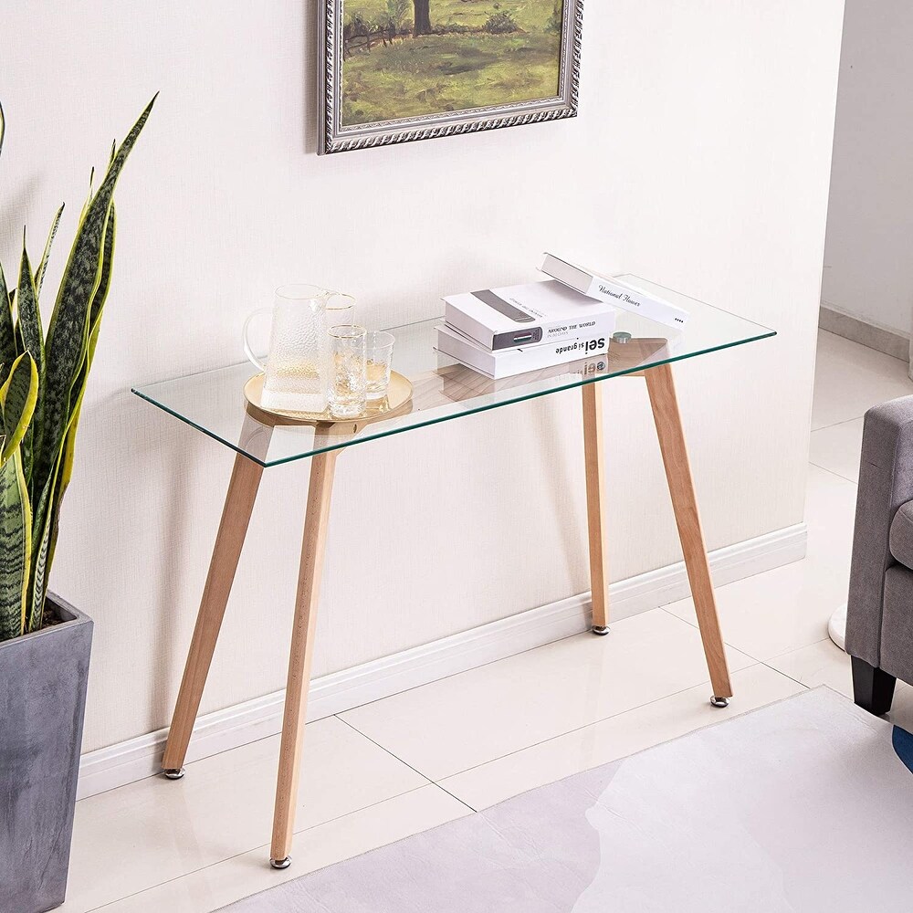 Ivinta Narrow Glass Desk Glass Console Table Glass Writing Desk Computer Desk   15.8*43.3*29.3