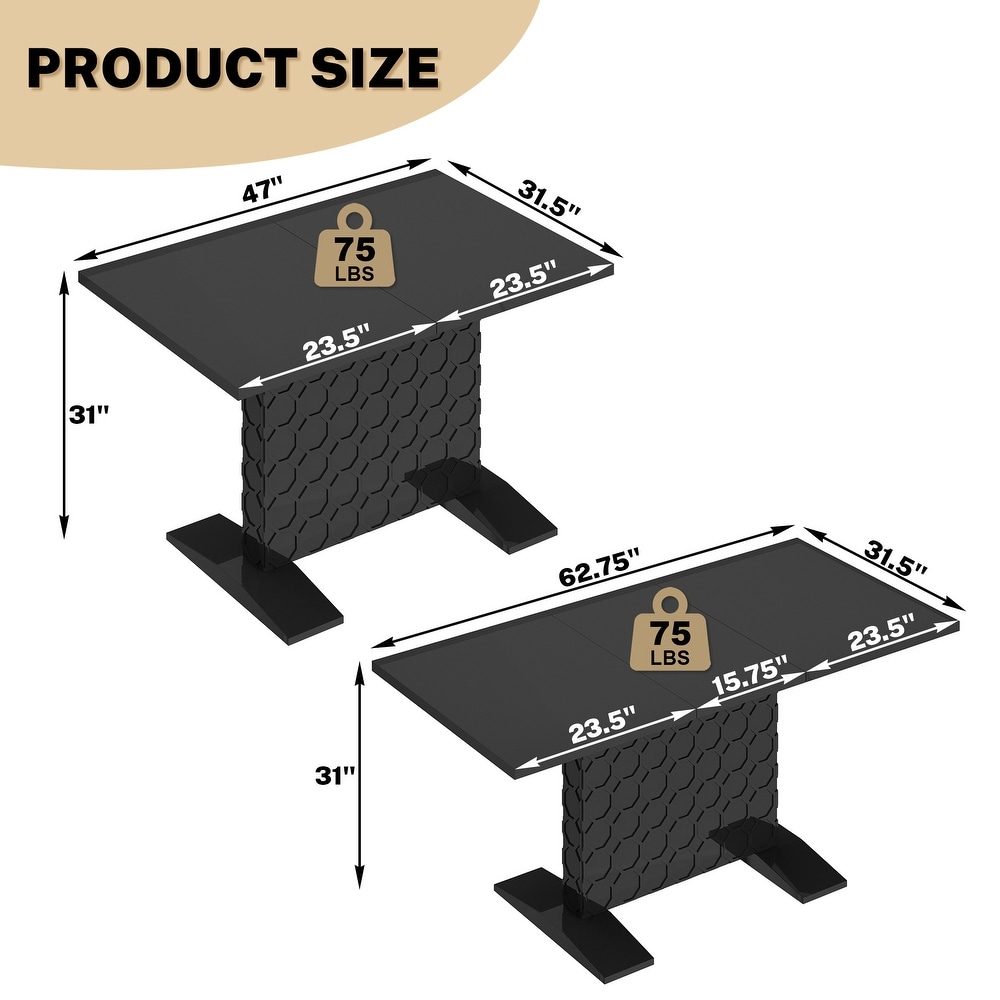 Clihome Glossy Wood Extendable Dining Table for 6 People