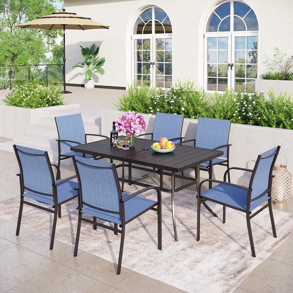 MAISON ARTS 7Piece Patio Dining Set Metal Rectangle Table and 6 Textilene Chairs