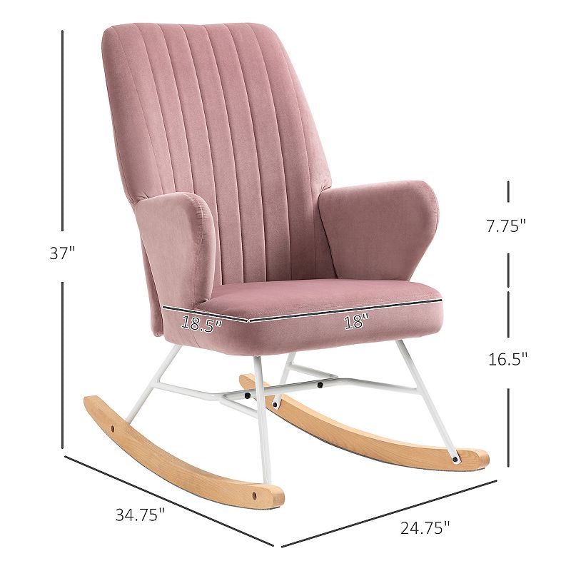 HOMCOM Accent Rocking Chairs， Uphostered Nursery Glider Rocker， Modern Armchair， Wingback Chair for Living Room and Bedroom， Pink