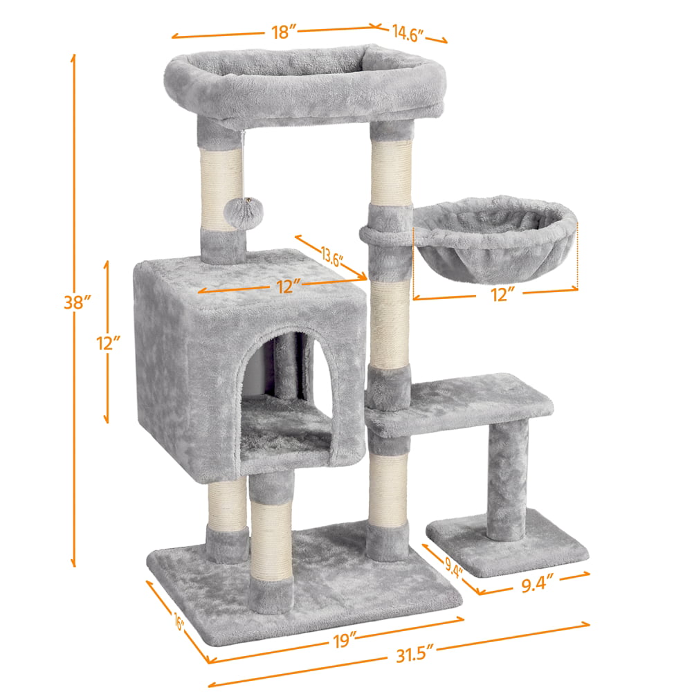 SMILE MART 4-Level Cat Tree Condo with Plush Perch， Light Gray