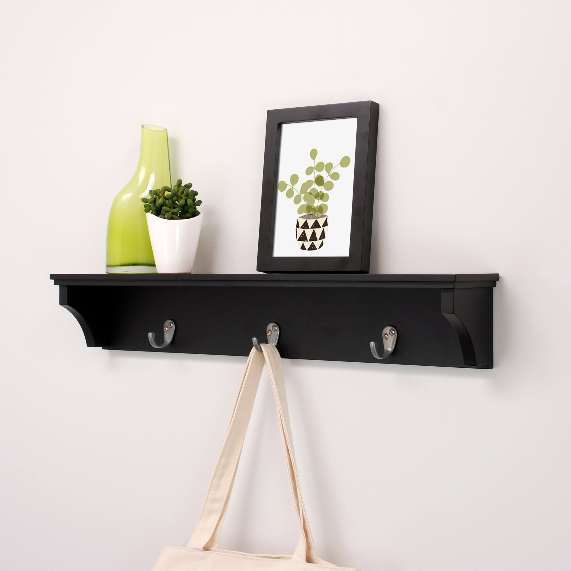 AZ Trading Finley 24 in. Wall Shelf With 3 Metal Hooks