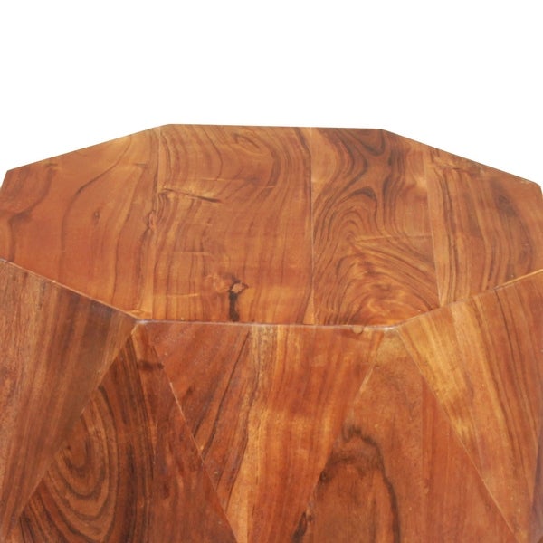 Bon 22 Inch Artisanal End Side Table， Multifaceted Solid Acacia Wood， Octagon Top， Warm Brown