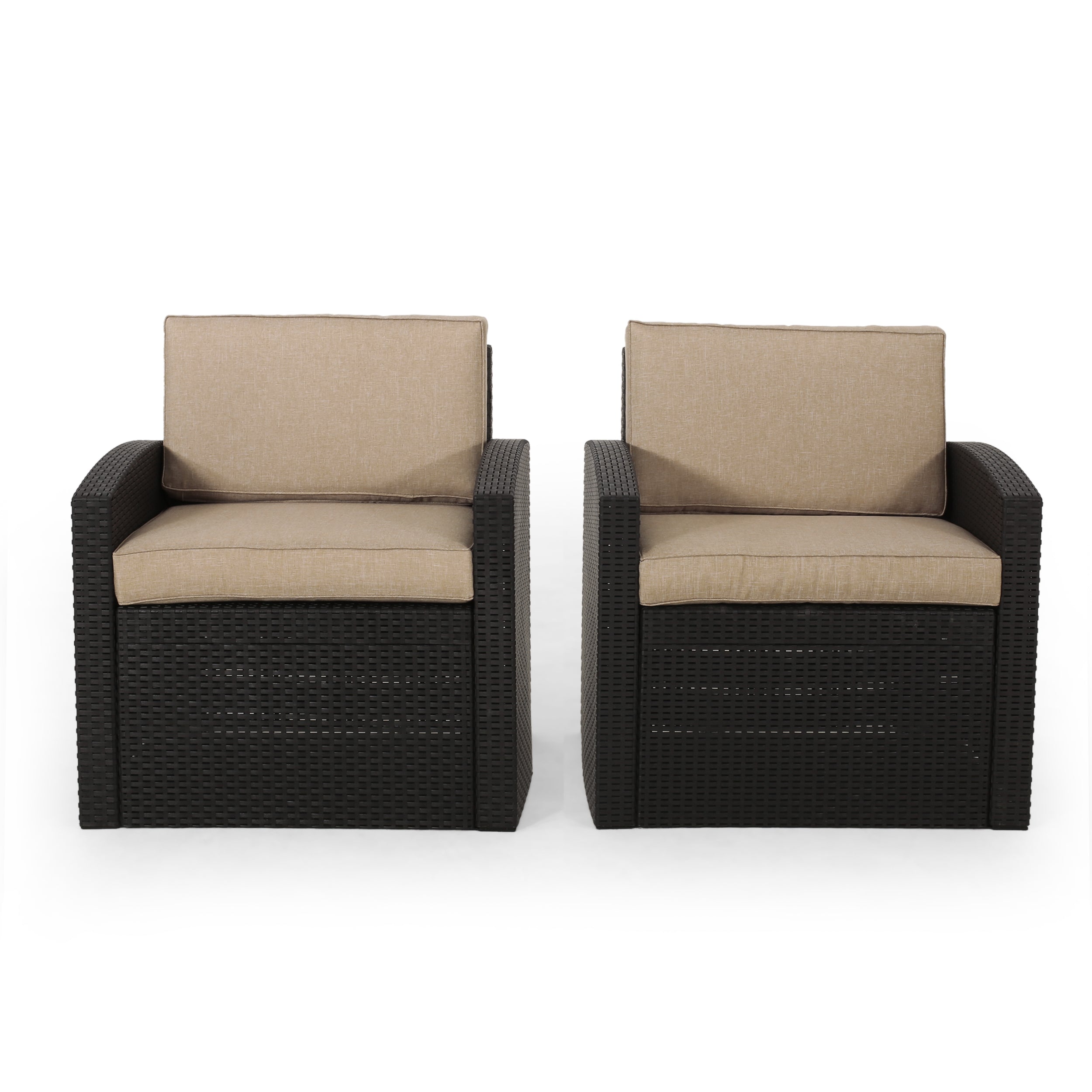 Kyara Outdoor Faux Wicker Club Chairs with Cushions (Set of 2)