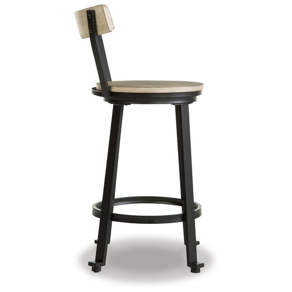 Xan 24 Inch Tan Swivel Counter Height Stool， Set of 2， Black Steel Frame