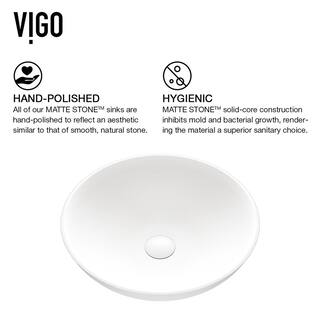 VIGO Lotus Modern White Matte Stone 16 in. L x 16 in. W x 5 in. H Round Vessel Bathroom Sink VG04015