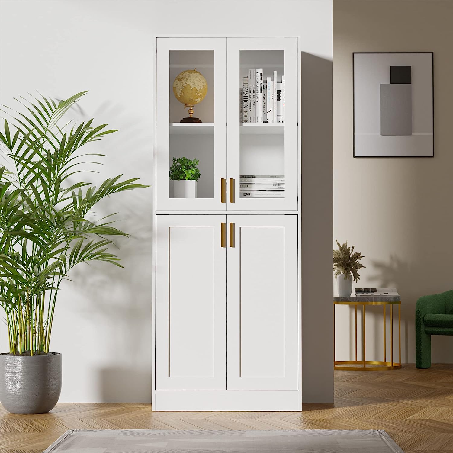 70 inches Tall Display Bookcase Tall Cabinet with Acrylic Glass Doors and Adjustable Shelves