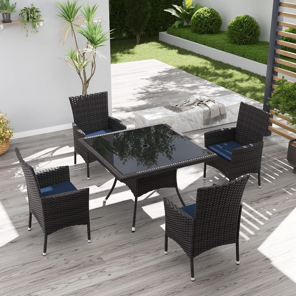 Kullavik Outdoor Dining Set  Rattan Patio Furniture Dining Table Chars