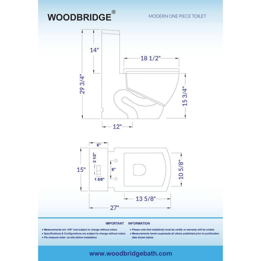 WOODBRIDGE Modern 1-piece 1.1 1.6GPF Dual Flush Square Elongated All-In One Toilet in White with Soft Closed Seat Included HB0920-BG