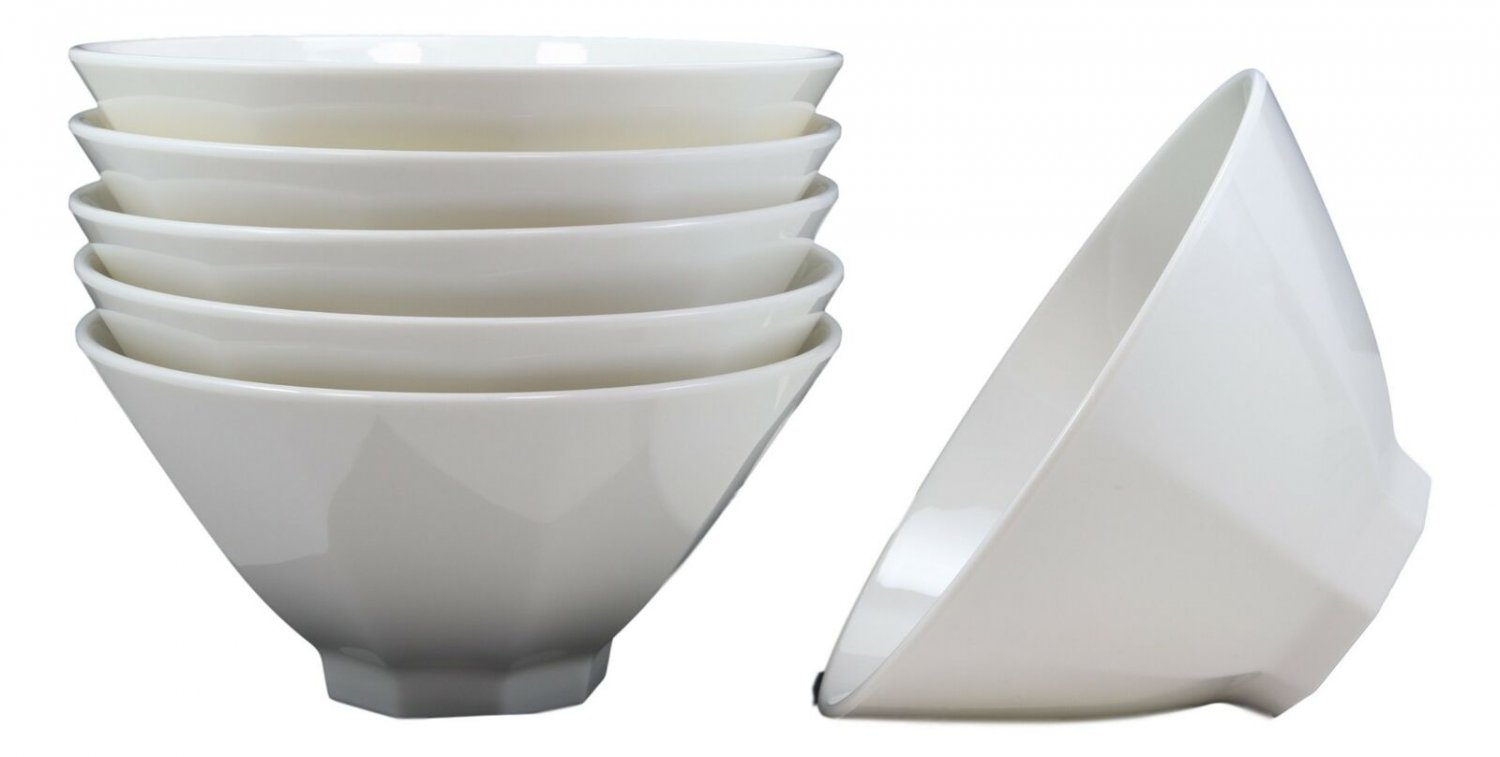 1 Contemporary Octagon White Jade Melamine Large 9Dia Soup Salad Bowls 48oz Set 6 EBR02