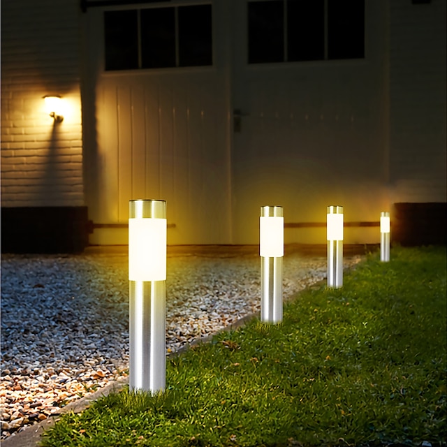 2pcs Pathway Lights Solar Outdoor Garden Lights Stainless Steel Waterproof LED Lawn Light Villa Backyard Street Lighting Courtyard Landscape Decoration Lamp