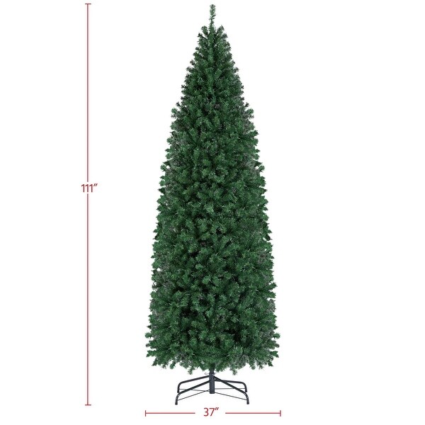 9ft Prelit Artificial Christmas Tree with 500 Warm Lights Hinged Spruce Pencil with Foldable Stand Holiday Decoration Slim Tree