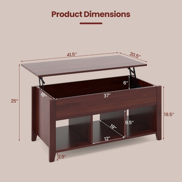 Costway Lift Top Coffee Table W Hidden Compartment And Storage Shelves Modern Furniture Brown