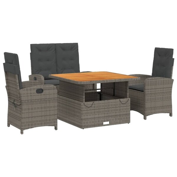 vidaXL Patio Dining Set with Cushions Outdoor Seating Gray Poly Rattan